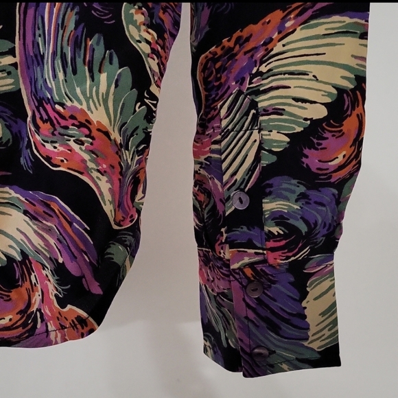 NWOT True Religion Angels Wings Print 100% Silk Button Down Shirt - Picture 9 of 13